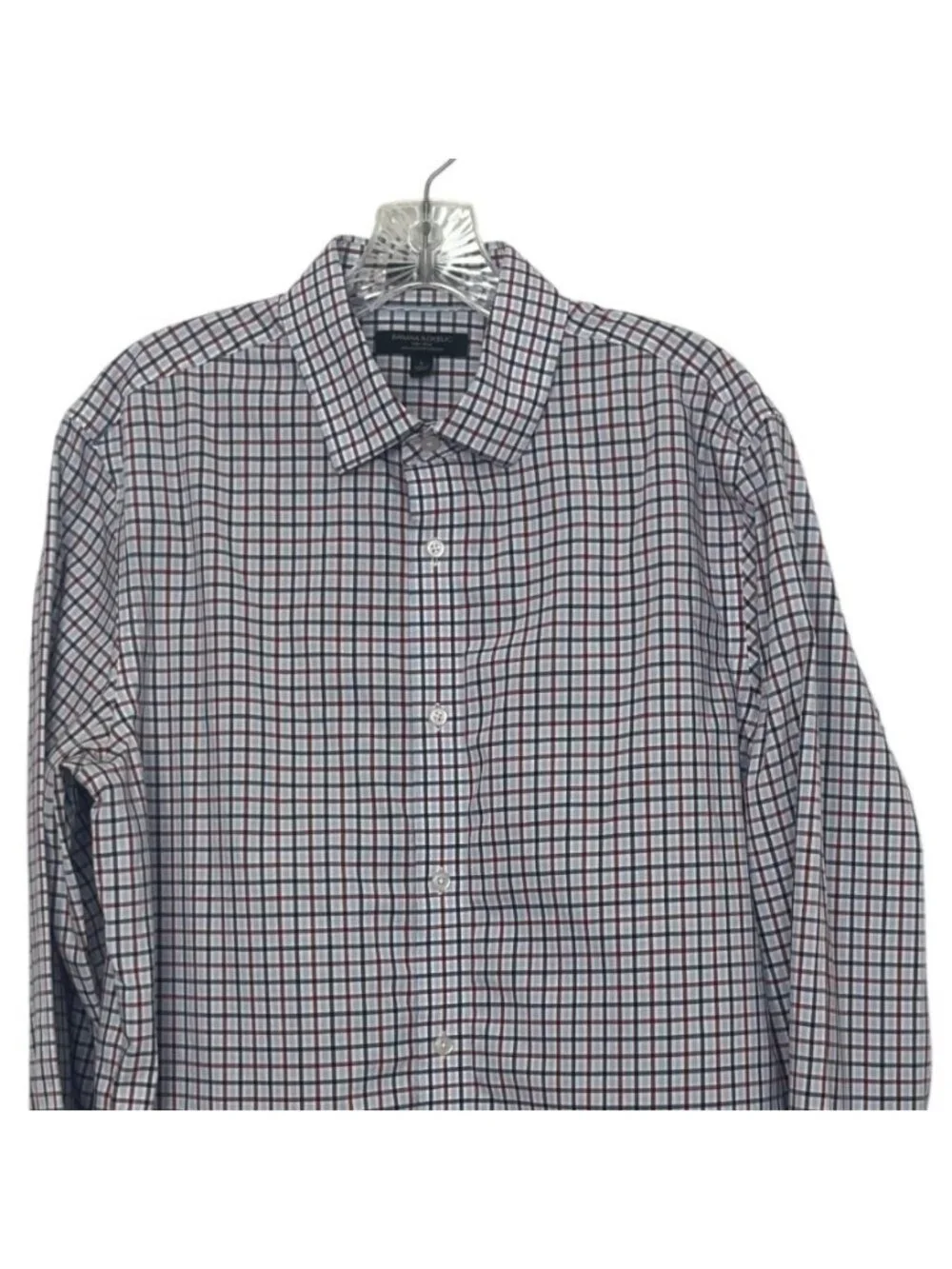 Banana Republic Button Front Shirt Grant Fit Checkered Large Red Blue